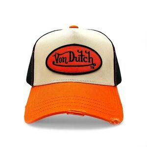 VON DUTCH TAN & ORANGE CLASSIC DISTRESSED TRUCKER HAT